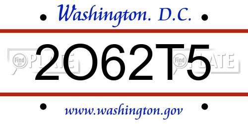 2O62T5 District Of Columbia License Plate