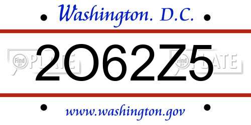 2O62Z5 District Of Columbia License Plate