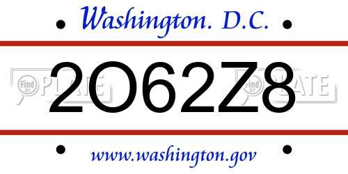 2O62Z8 District Of Columbia License Plate
