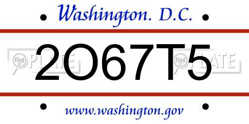 2O67T5 District Of Columbia License Plate