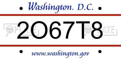 2O67T8 District Of Columbia License Plate