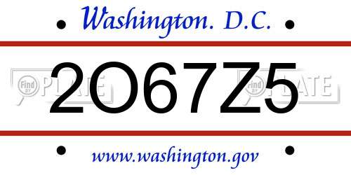 2O67Z5 District Of Columbia License Plate