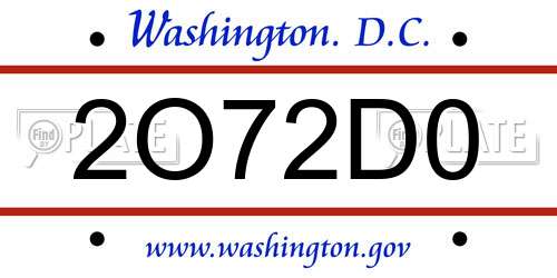 2O72D0 District Of Columbia License Plate