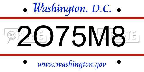 2O75M8 District Of Columbia License Plate