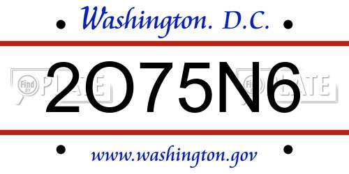 2O75N6 District Of Columbia License Plate
