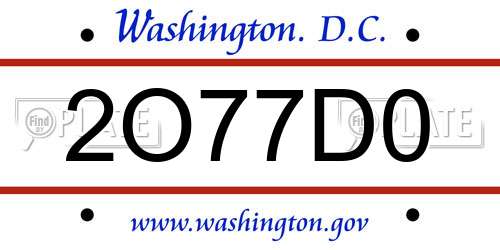 2O77D0 District Of Columbia License Plate