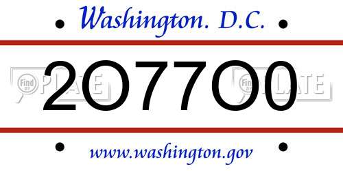 2O77O0 District Of Columbia License Plate