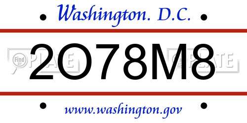 2O78M8 District Of Columbia License Plate