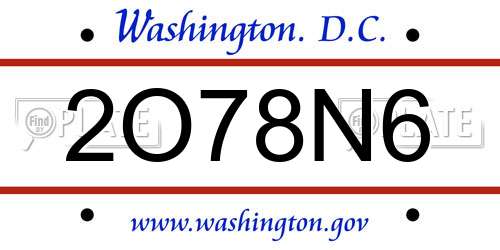 2O78N6 District Of Columbia License Plate