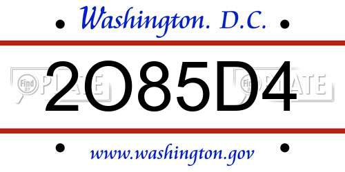 2O85D4 District Of Columbia License Plate