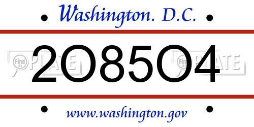 2O85O4 District Of Columbia License Plate