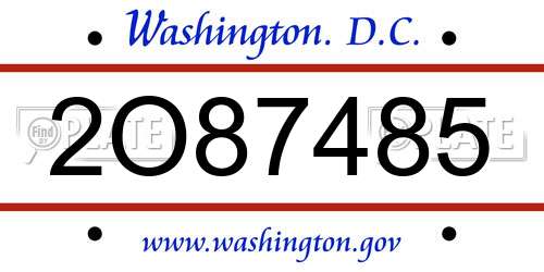 2O87485 District Of Columbia License Plate