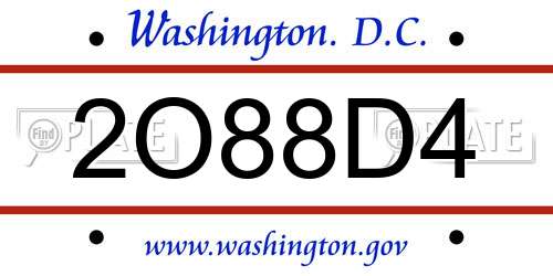 2O88D4 District Of Columbia License Plate