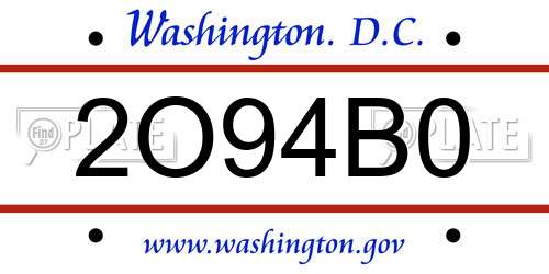 2O94B0 District Of Columbia License Plate