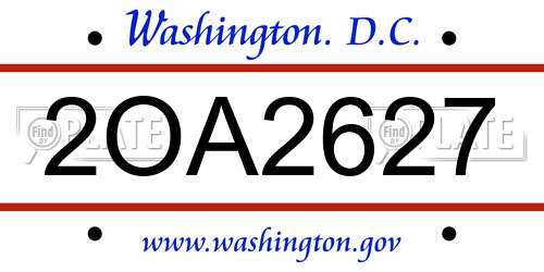 2OA2627 District Of Columbia License Plate
