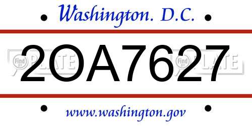 2OA7627 District Of Columbia License Plate