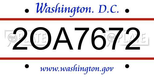 2OA7672 District Of Columbia License Plate