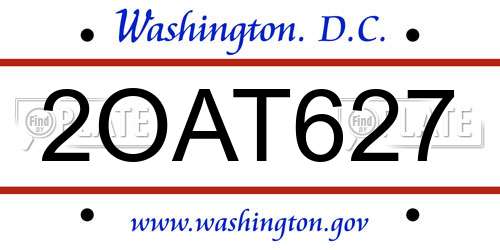 2OAT627 District Of Columbia License Plate