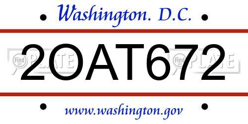 2OAT672 District Of Columbia License Plate