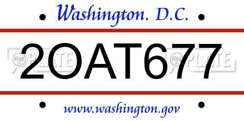 2OAT677 District Of Columbia License Plate