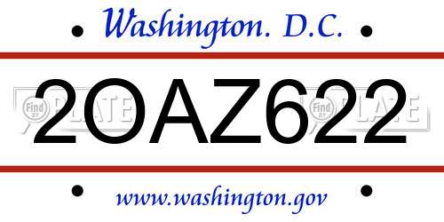 2OAZ622 District Of Columbia License Plate