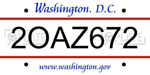 2OAZ672 District Of Columbia License Plate
