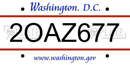 2OAZ677 District Of Columbia License Plate