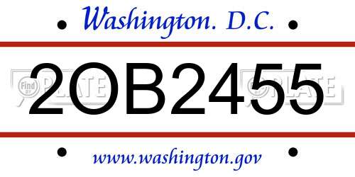 2OB2455 District Of Columbia License Plate