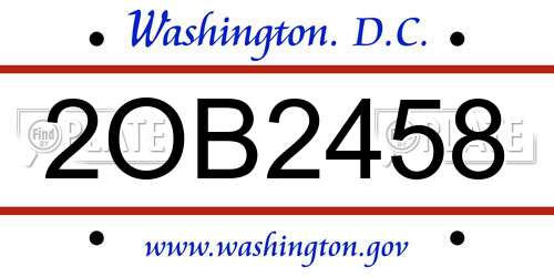 2OB2458 District Of Columbia License Plate