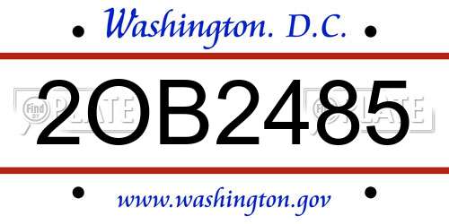 2OB2485 District Of Columbia License Plate