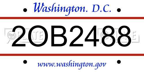 2OB2488 District Of Columbia License Plate