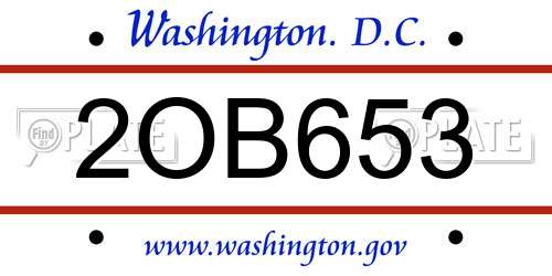 2OB653 District Of Columbia License Plate