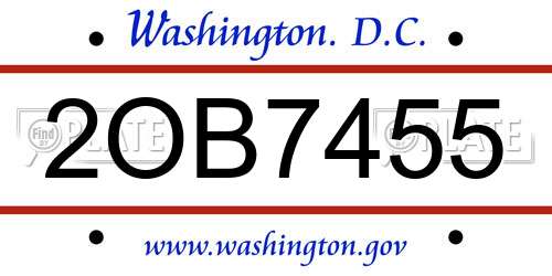 2OB7455 District Of Columbia License Plate