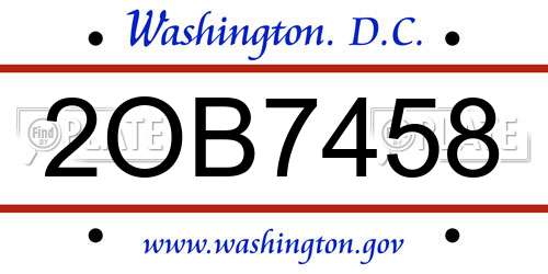 2OB7458 District Of Columbia License Plate