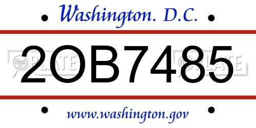 2OB7485 District Of Columbia License Plate