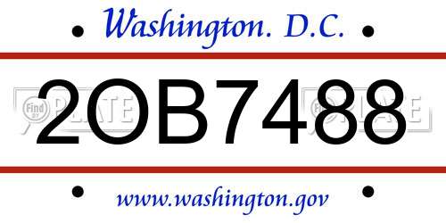 2OB7488 District Of Columbia License Plate