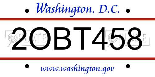 2OBT458 District Of Columbia License Plate