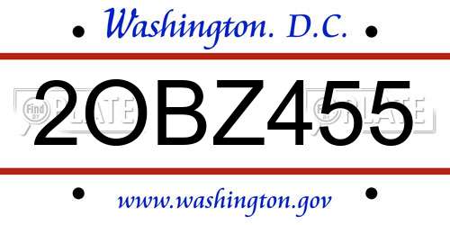 2OBZ455 District Of Columbia License Plate