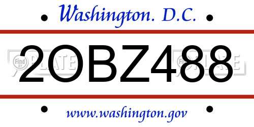 2OBZ488 District Of Columbia License Plate
