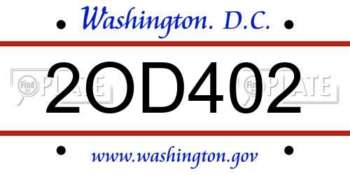 2OD402 District Of Columbia License Plate
