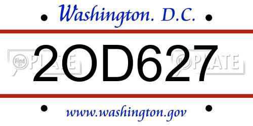2OD627 District Of Columbia License Plate