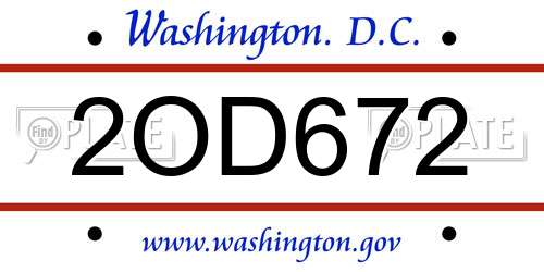 2OD672 District Of Columbia License Plate