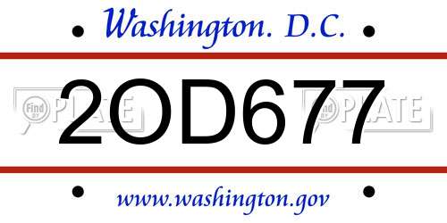 2OD677 District Of Columbia License Plate