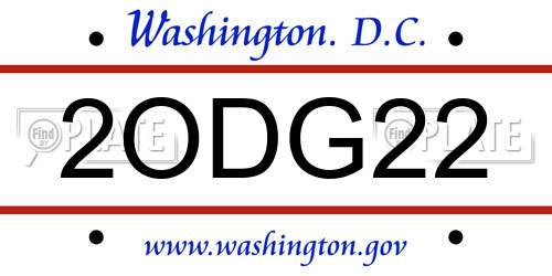 2ODG22 District Of Columbia License Plate