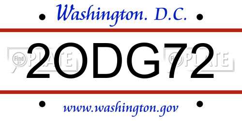 2ODG72 District Of Columbia License Plate