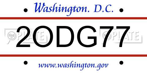 2ODG77 District Of Columbia License Plate