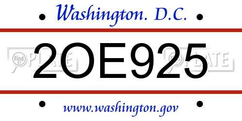 2OE925 District Of Columbia License Plate