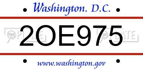 2OE975 District Of Columbia License Plate