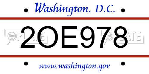 2OE978 District Of Columbia License Plate