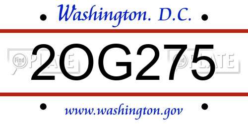 2OG275 District Of Columbia License Plate